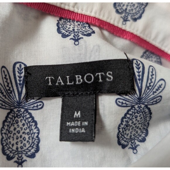 Talbots Size M Blouse Pineapple Medallion Lightweight Button Up Cotton Chic - Picture 7 of 10